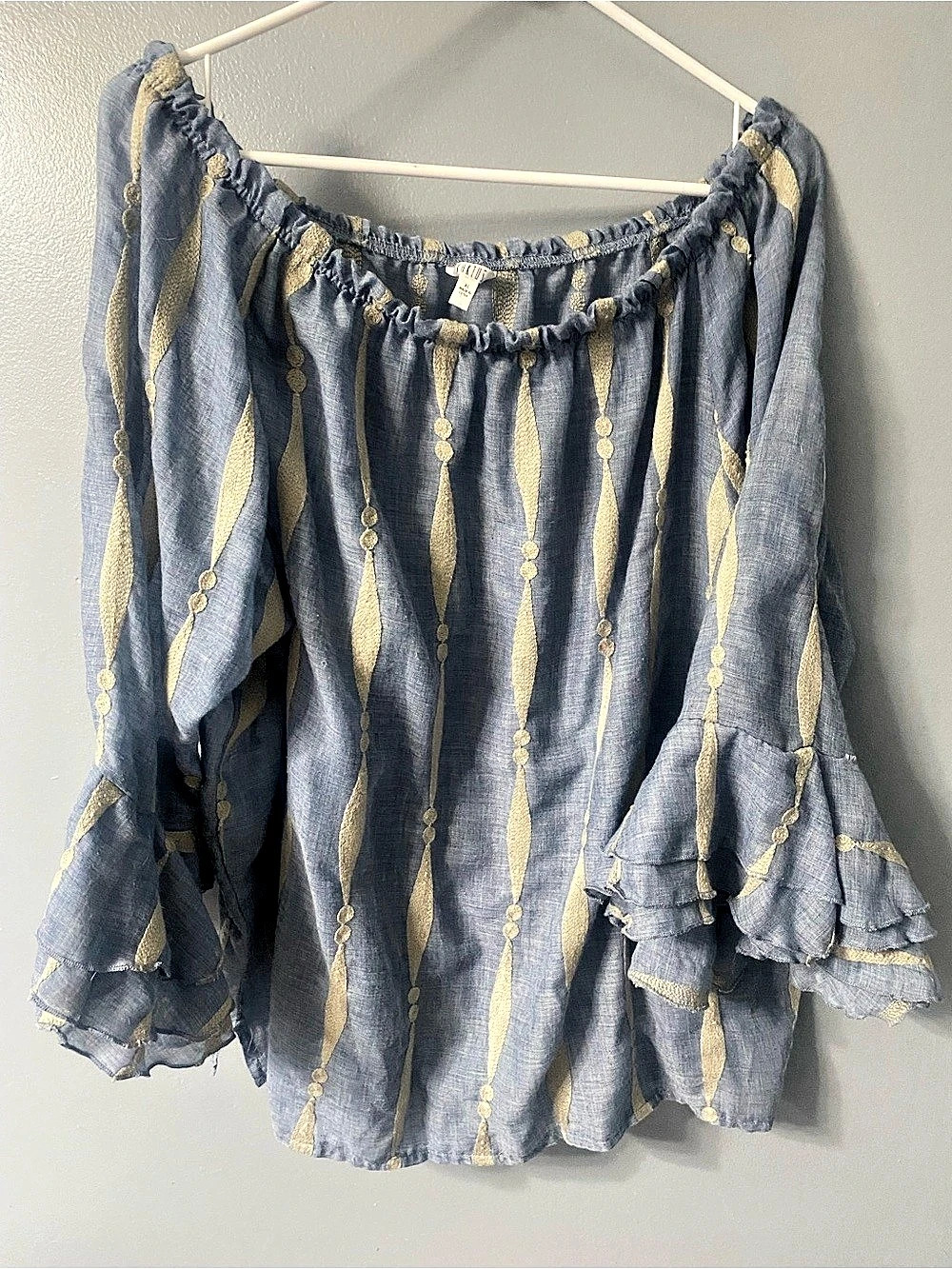 Kaktus Ruffle wide Sleeve Blouse in Blue  Size XL